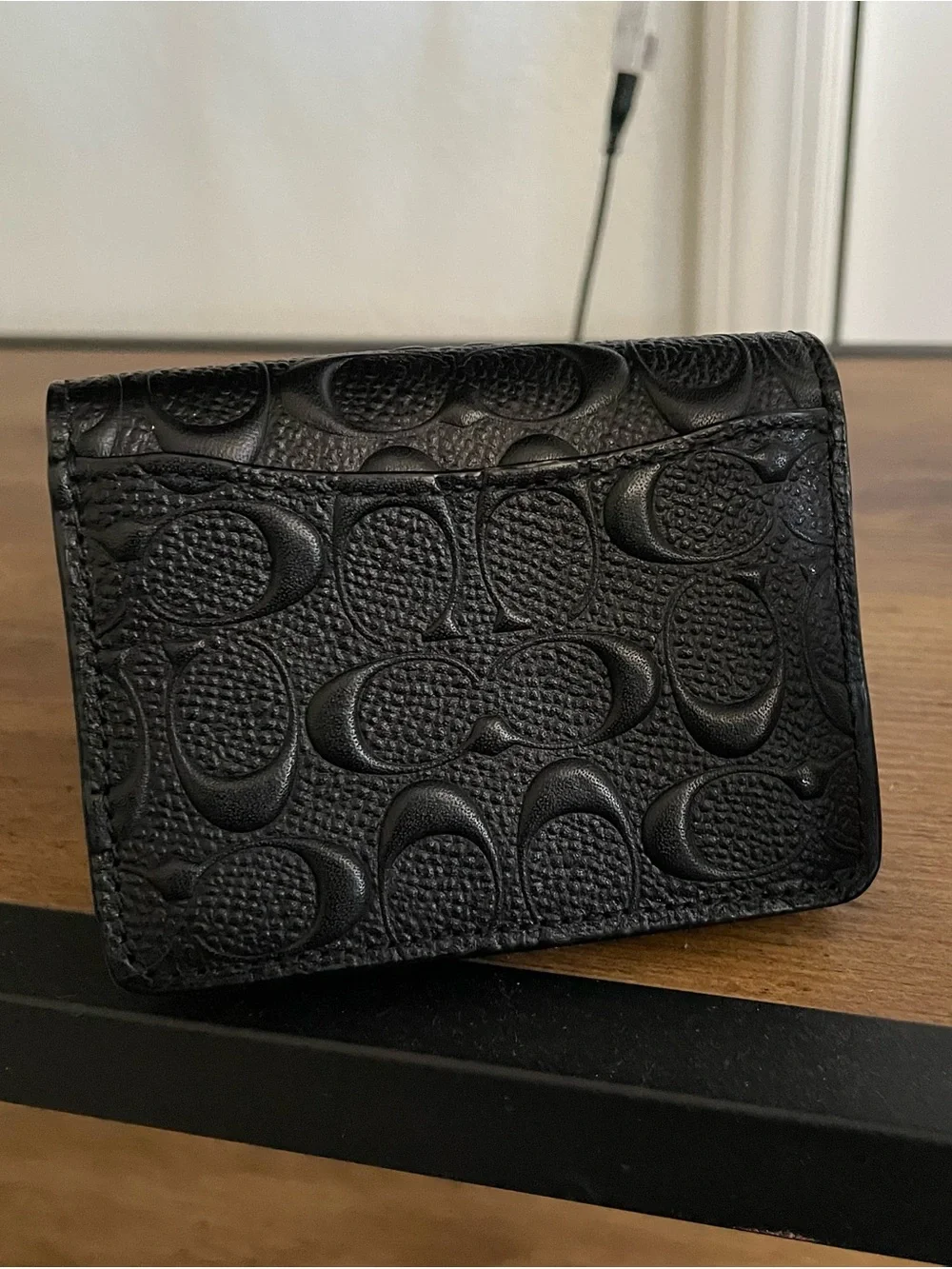 COACH Black Embossed Signature Wallet on Chain